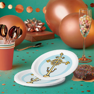 Goldenes Orthodox-Kreuz religiöses Symbol Pappteller
