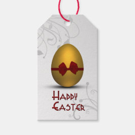 Goldenes Ostereier mit braunem, floralfarbenem Mus Geschenkanhänger