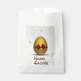 Goldenes Ostereier mit braunem, floralfarbenem Mus Geschenktütchen