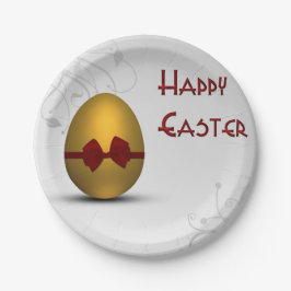 Goldenes Ostereier mit braunem, floralfarbenem Mus Pappteller