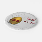 Goldenes Ostereier mit braunem, floralfarbenem Mus Pappteller (Schrägansicht)