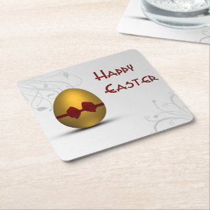 Goldenes Ostereier mit braunem, floralfarbenem Mus Rechteckiger Pappuntersetzer