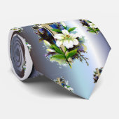 Goldenes Ostern-Kreuz - weiße Lilly Blumen - Blau Krawatte (Gerollt)