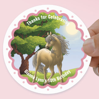 Goldenes Palomino-Pony-Geburtstagsfeier Danke schö Runder Aufkleber
