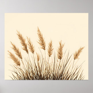 Goldenes Pampasgras Botanische Linienkunst Druck Poster