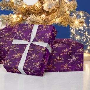 Goldenes Pegasus-Funkelmuster auf königlichem Purp Geschenkpapier