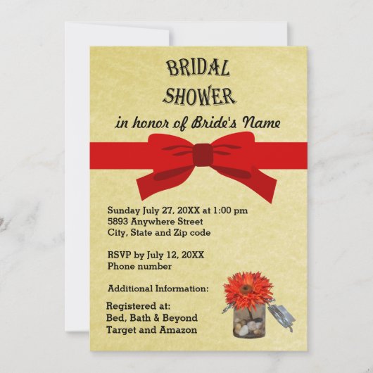 Goldenes Pergament Orange Blume im Jar Brautparty Einladung (Vorderseite)