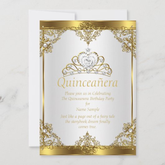 Goldenes Perlprinzessin Quinceanera Party Einladung (Vorderseite)