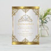 Goldenes Perlprinzessin Quinceanera Party Einladung (Stehend Vorderseite)