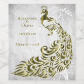 Goldenes Pfauenleder Weinkeller Hochzeitssommer Weinetikett (Einzelnes Label)