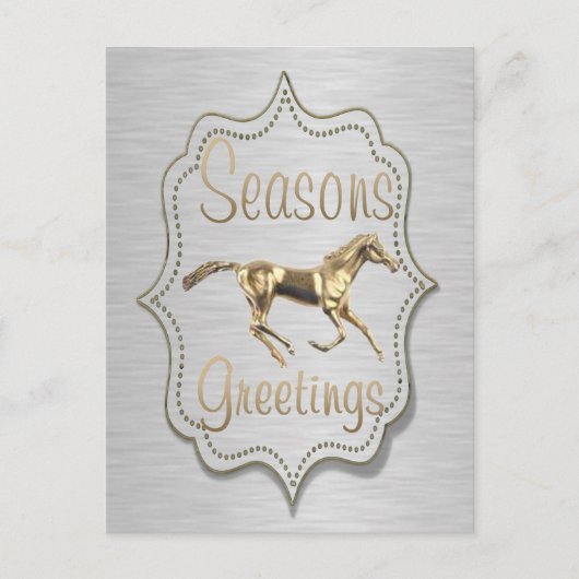 Goldenes Pferd auf Silberurlaub Feiertagspostkarte (Vorderseite)