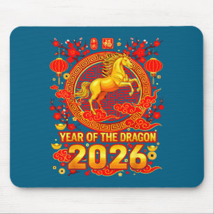Goldenes Pferd Chinesisches Neujahr 2026 Drache Zo Mousepad