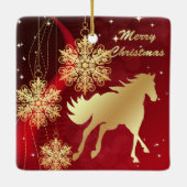 Goldenes Pferd Frohe Weihnachtsfeier Keramik Ornam Keramikornament (Rückseite)