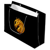 Goldenes Pferd Große Geschenktüte (Vorderseite Schrägansicht)