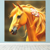Goldenes Pferd mit blühender Mane Leinwanddruck (Insitu (Holzboden))
