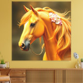 Goldenes Pferd mit blühender Mane Leinwanddruck (Insitu (Wohnzimmer))