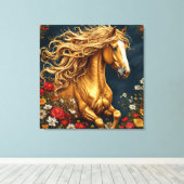 Goldenes Pferd mit blühender Mane Leinwanddruck (Insitu (Holzboden))