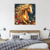Goldenes Pferd mit blühender Mane Leinwanddruck (Insitu (Schlafzimmer))