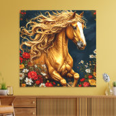 Goldenes Pferd mit blühender Mane Leinwanddruck (Insitu (Wohnzimmer))