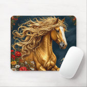 Goldenes Pferd mit blühender Mane Mousepad (Mit Mouse)