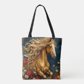 Goldenes Pferd mit blühender Mane Tasche (Rückseite)
