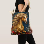 Goldenes Pferd mit blühender Mane Tasche (Von Nahem)