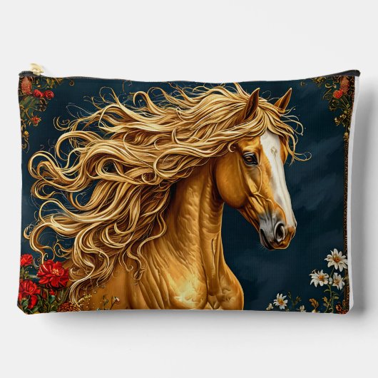 Goldenes Pferd mit blühender Mane Zubehörtasche (Vorderseite)