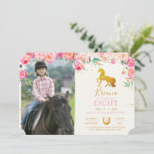 Goldenes Pferd mit Blume Foto Einladung zum Geburt (Stehend Vorderseite)