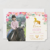 Goldenes Pferd mit Blume Foto Einladung zum Geburt (Vorderseite)