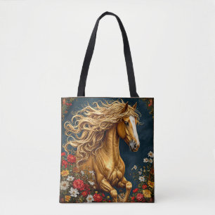 Goldenes Pferd mit fließender Mähne Tasche