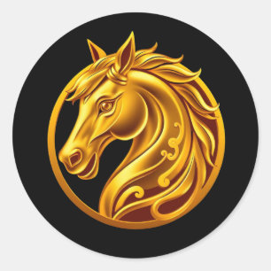 Goldenes Pferd Runder Aufkleber