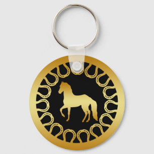 GOLDENES PFERD UND HUFEISEN SCHLÜSSELANHÄNGER