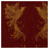 Goldenes Phoenix-Muster auf rotem Gewebe Stoff (Nahaufnahme)