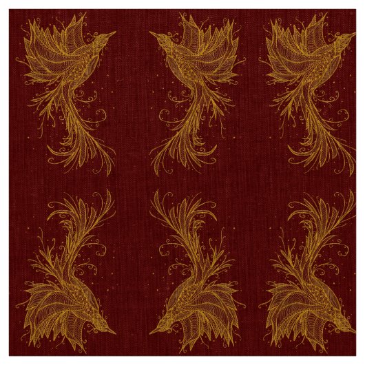 Goldenes Phoenix-Muster auf rotem Gewebe Stoff (Muster)