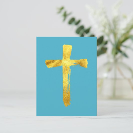 Goldenes Pinselkreuz - Christlicher Christus Jesus Feiertagspostkarte (Stehend Vorderseite)