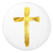 Goldenes Pinselkreuz - Modernes Christliches Cruci Keramikknauf (Vorderseite)