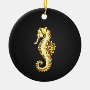Goldenes polygonal Seahorse Keramik Ornament