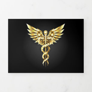 Goldenes polygonales Symbol Caduceus Dreifach Gefaltete Ankündigung