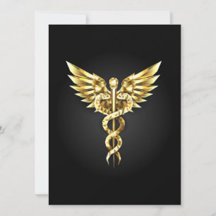 Goldenes polygonales Symbol Caduceus Einladung