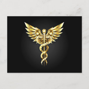 Goldenes polygonales Symbol Caduceus Feiertagspostkarte