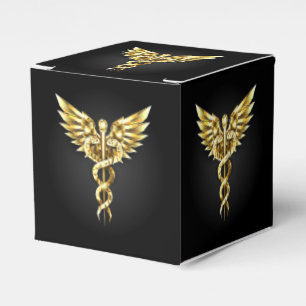 Goldenes polygonales Symbol Caduceus Geschenkschachtel