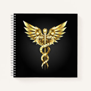 Goldenes polygonales Symbol Caduceus Notizblock