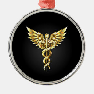 Goldenes polygonales Symbol Caduceus Ornament Aus Metall