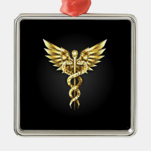 Goldenes polygonales Symbol Caduceus Ornament Aus Metall