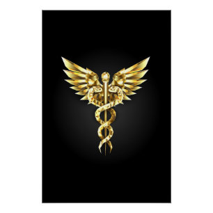 Goldenes polygonales Symbol Caduceus Poster