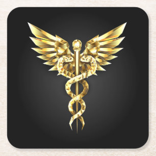 Goldenes polygonales Symbol Caduceus Rechteckiger Pappuntersetzer