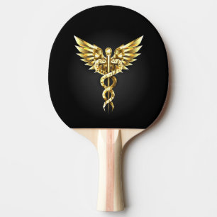 Goldenes polygonales Symbol Caduceus Tischtennis Schläger