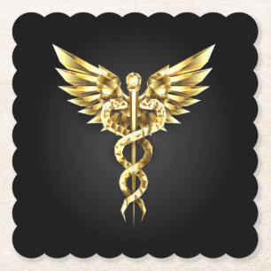 Goldenes polygonales Symbol Caduceus Untersetzer