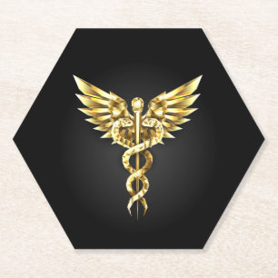 Goldenes polygonales Symbol Caduceus Untersetzer