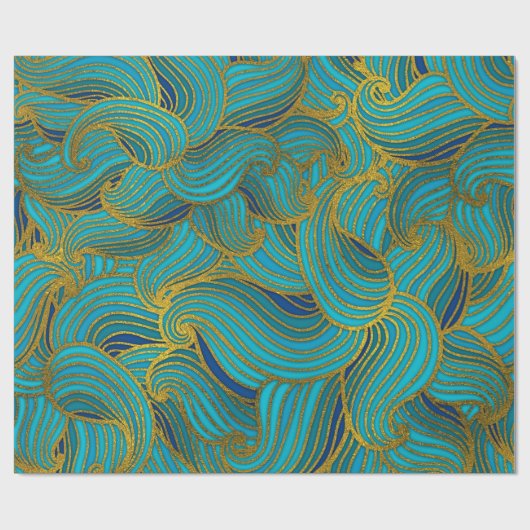 Goldenes prägeartiges Strudel-Wellen-Muster auf Geschenkpapier (Flach)